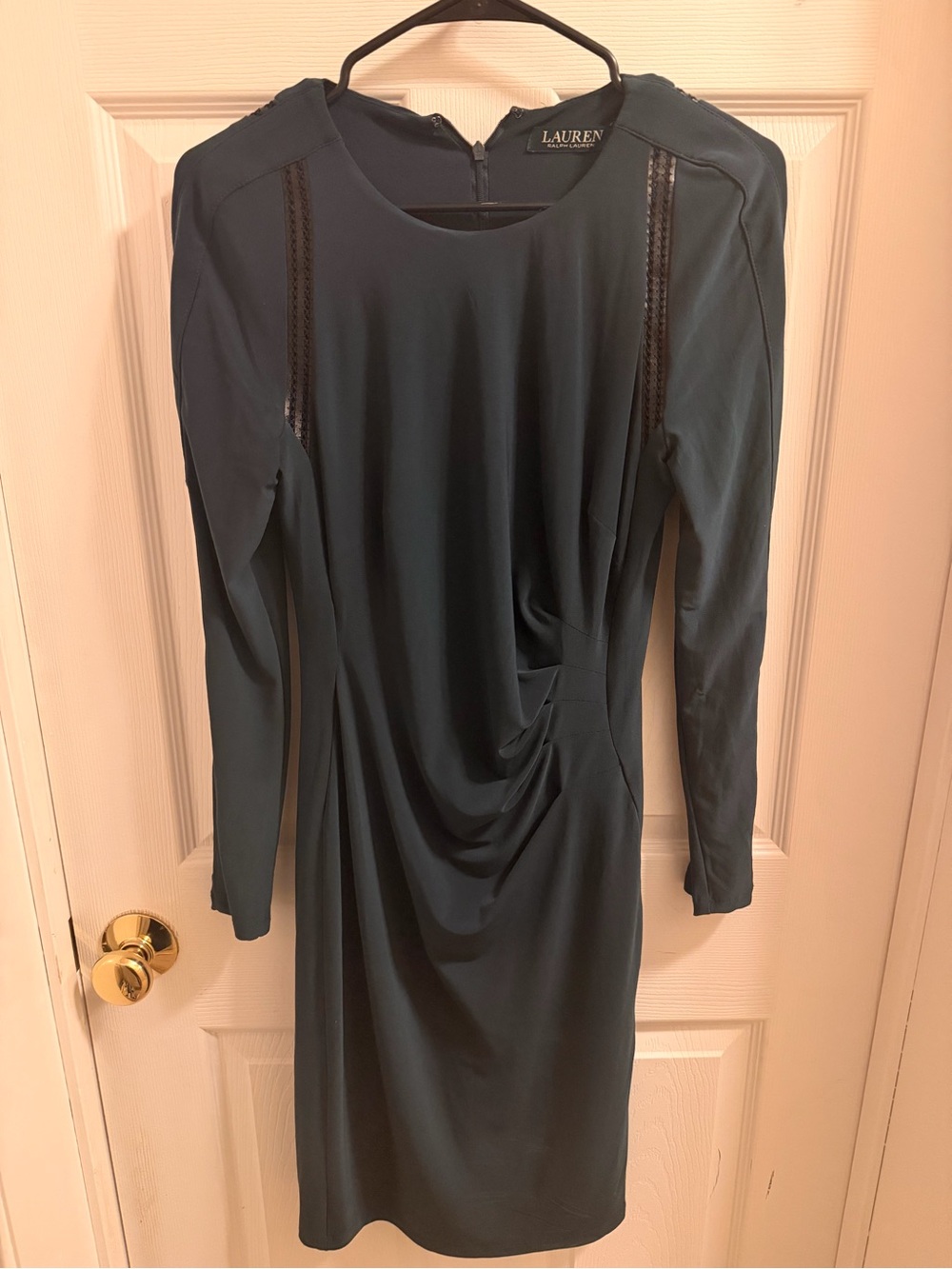 Ralph Lauren Teal Long-Sleeve Draped Sheath Dress